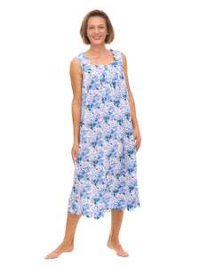 Blue Floral Gathered Nightgown