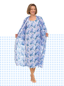 Blue Floral Bundle: Kimono Robe + Gathered Nightgown