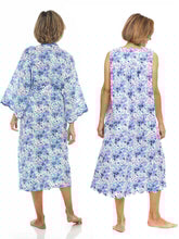 Load image into Gallery viewer, Blue Floral Bundle: Kimono Robe + Gathered Nightgown
