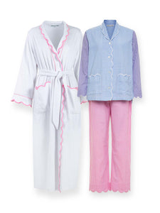 Gingham Bundle: Pajamas + White French Terry Robe
