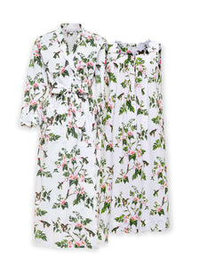 White Hummingbird Bundle: Classic Robe + Gathered Nightgown