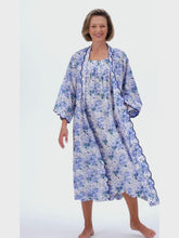 Load and play video in Gallery viewer, Blue Floral Bundle: Kimono Robe + Gathered Nightgown
