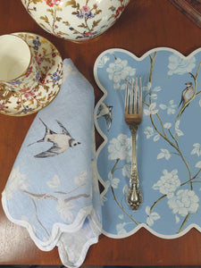 Pale Blue Gardenia Cork Backed Scalloped Placemats (set of 4)