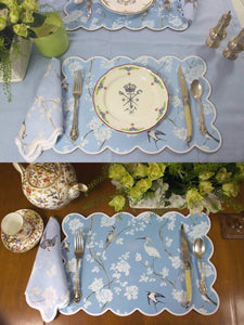 Pale Blue Gardenia Cork Backed Scalloped Placemats (set of 4)